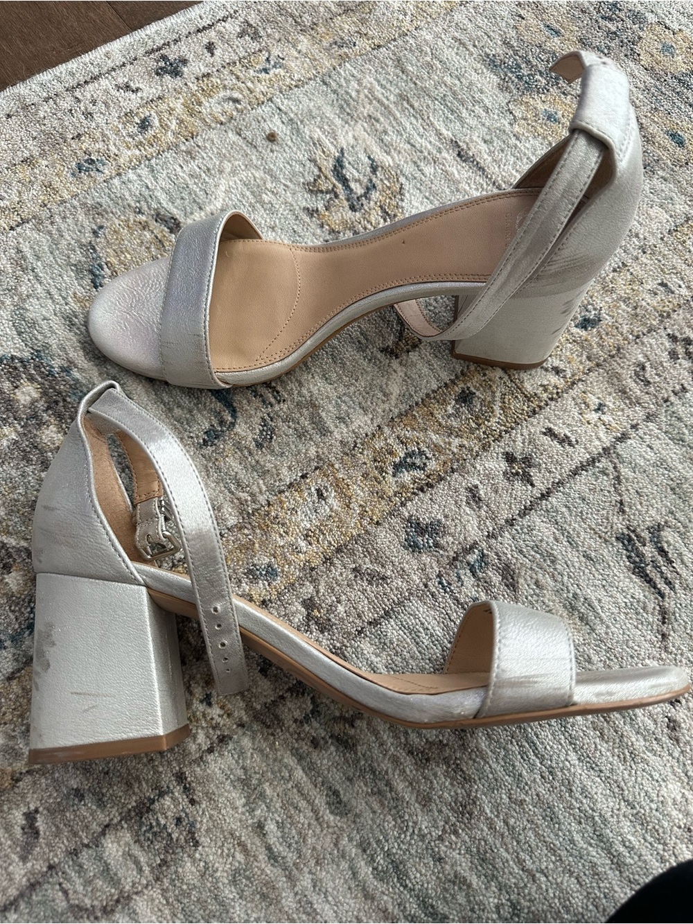 Gianni Bini Silver Open-Toe Block Heel Sandals